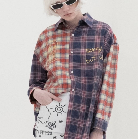 NWT B.A.T Button Up Mixed Plaid Long Sleeve Shirt - Picture 1 of 13